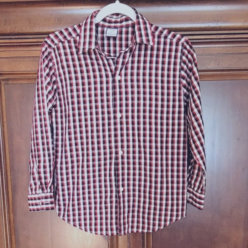 IZOD Plaid Boys Navy/Red Shirt